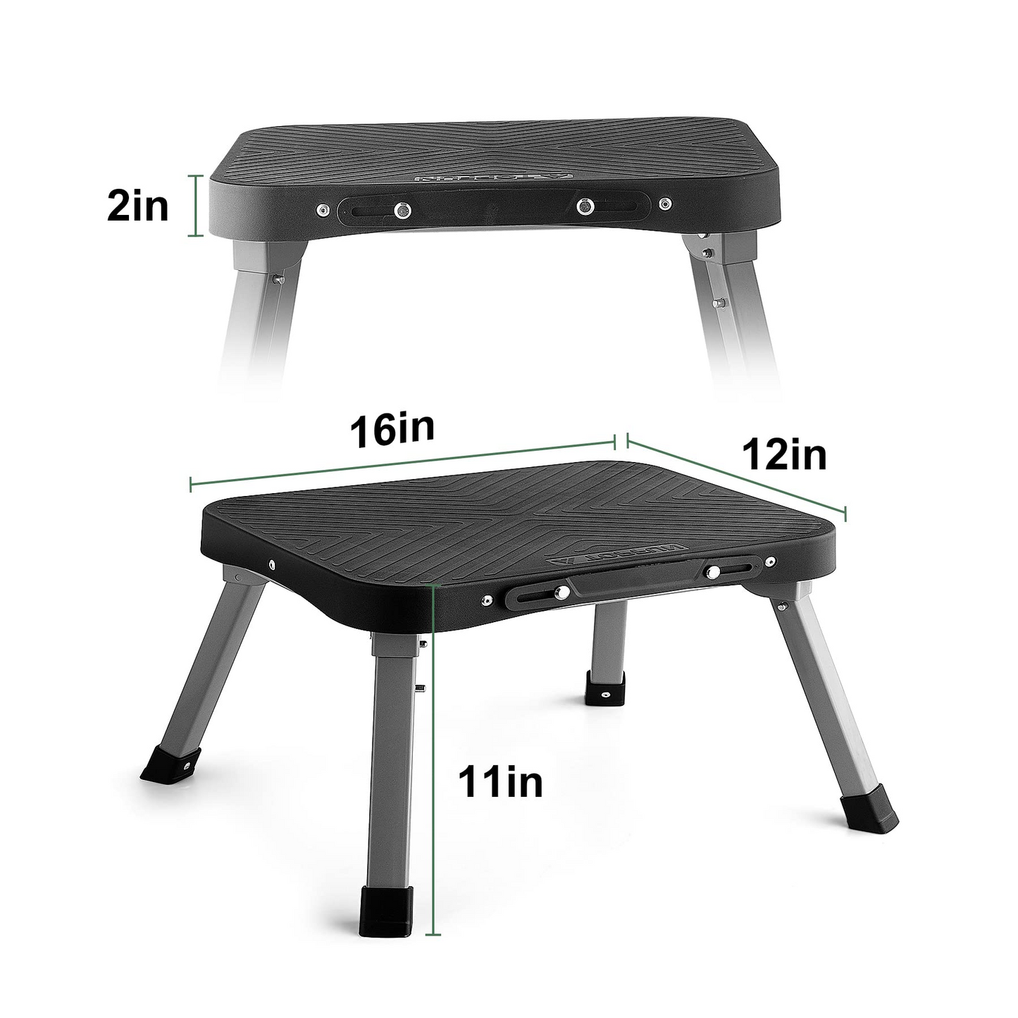 Topfun Step Stool, Hold up to 350lbs, 16x12in Large Platform Sturdy Folding Step Stools, 1-Step Steel Ladder, Portable Non-Slip Step Stools for Kids Adults Seniors at Indoor Outdoor (11 inch, Grey)
